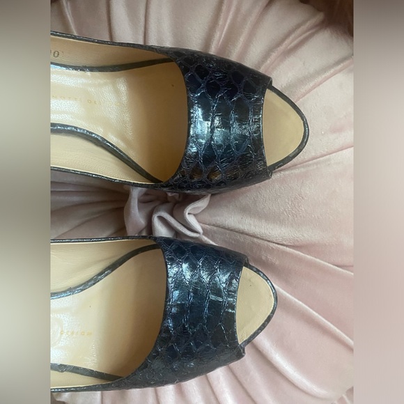 - GIUSEPPE ZANOTTI Black Snake Peep Toe Platform Pumps Size 37 high heels … - Picture 11 of 15